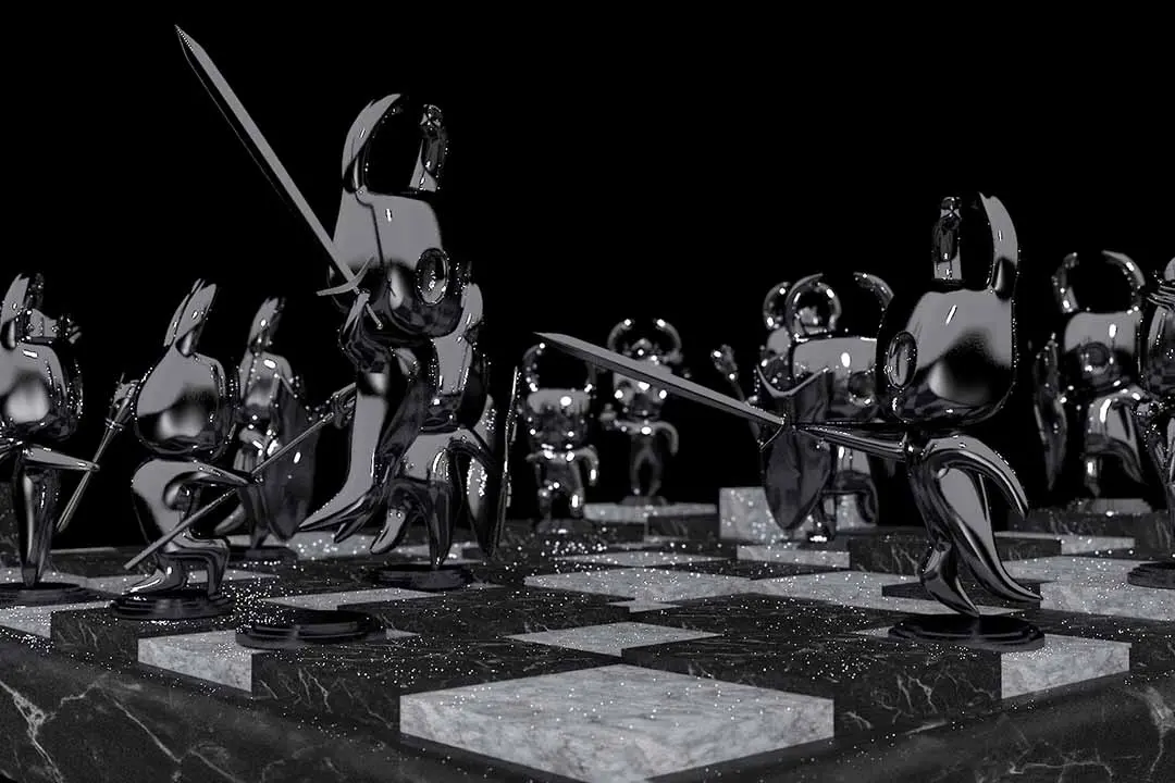 schachbrett mit fantasy schachfiguren